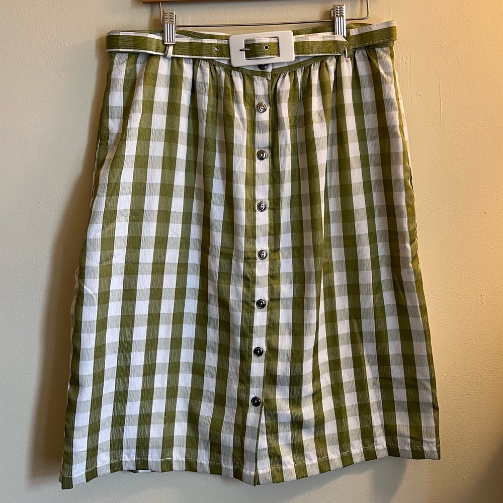 Modcloth Past But Not Least Belted Skirt Retro
Green Gingham High Waisted 14
